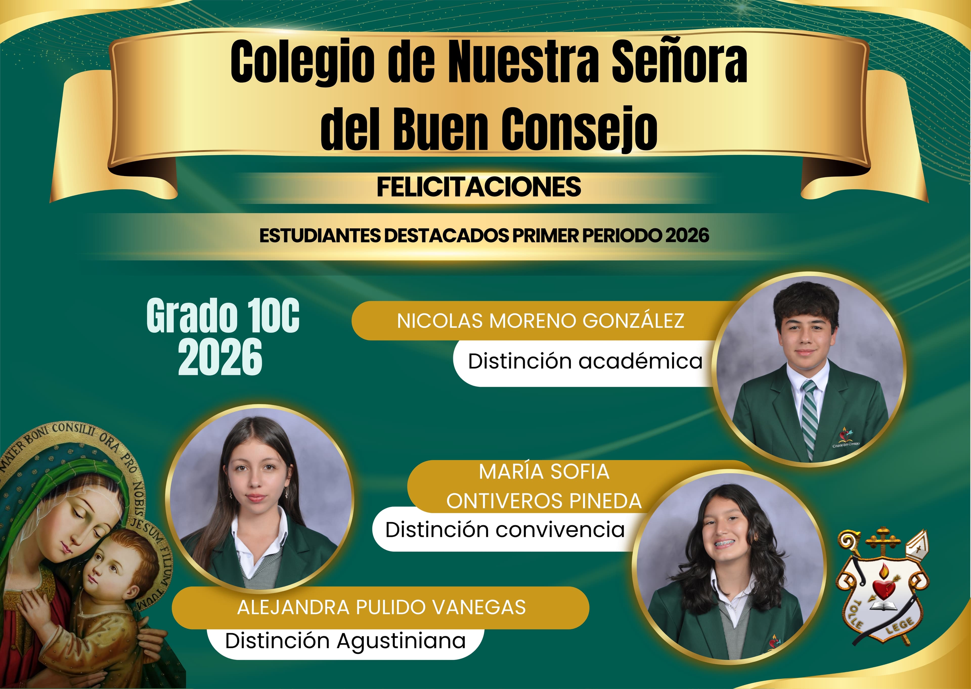 Cuadro de honor Décimo C Primer Periodo