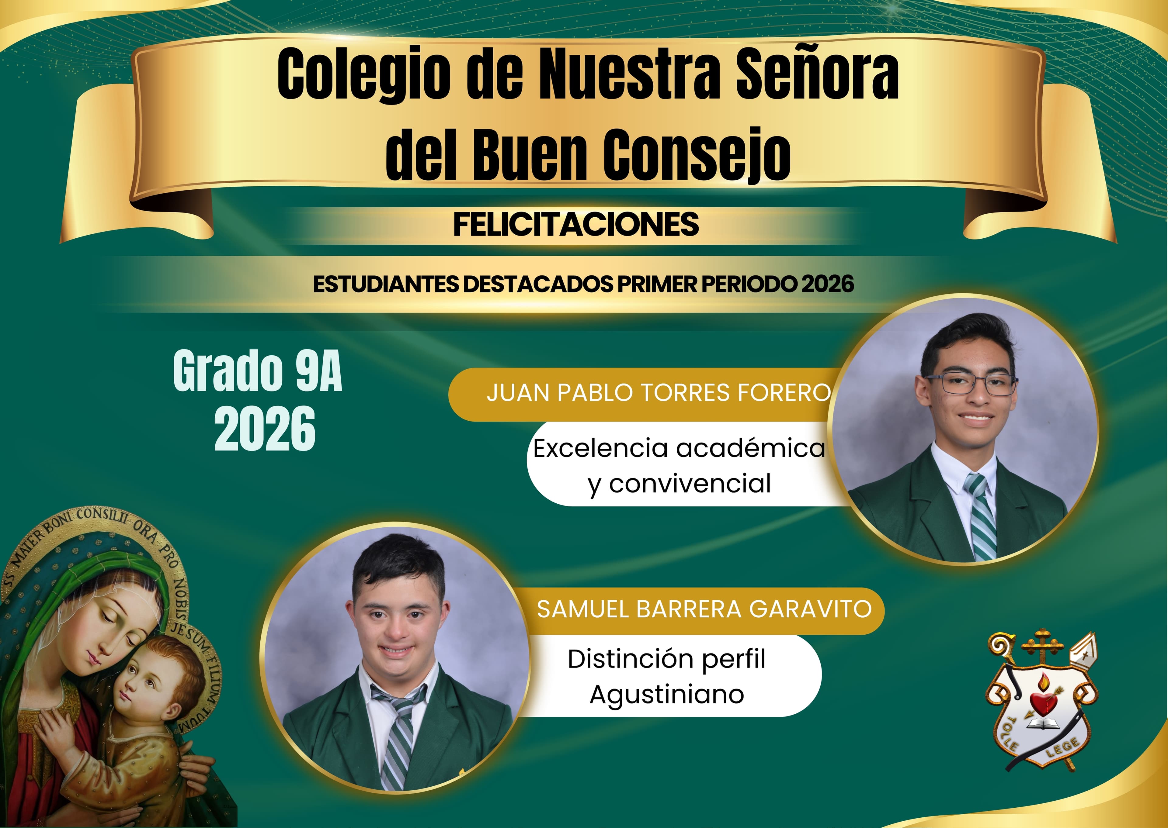 Cuadro de honor Noveno A Primer Periodo