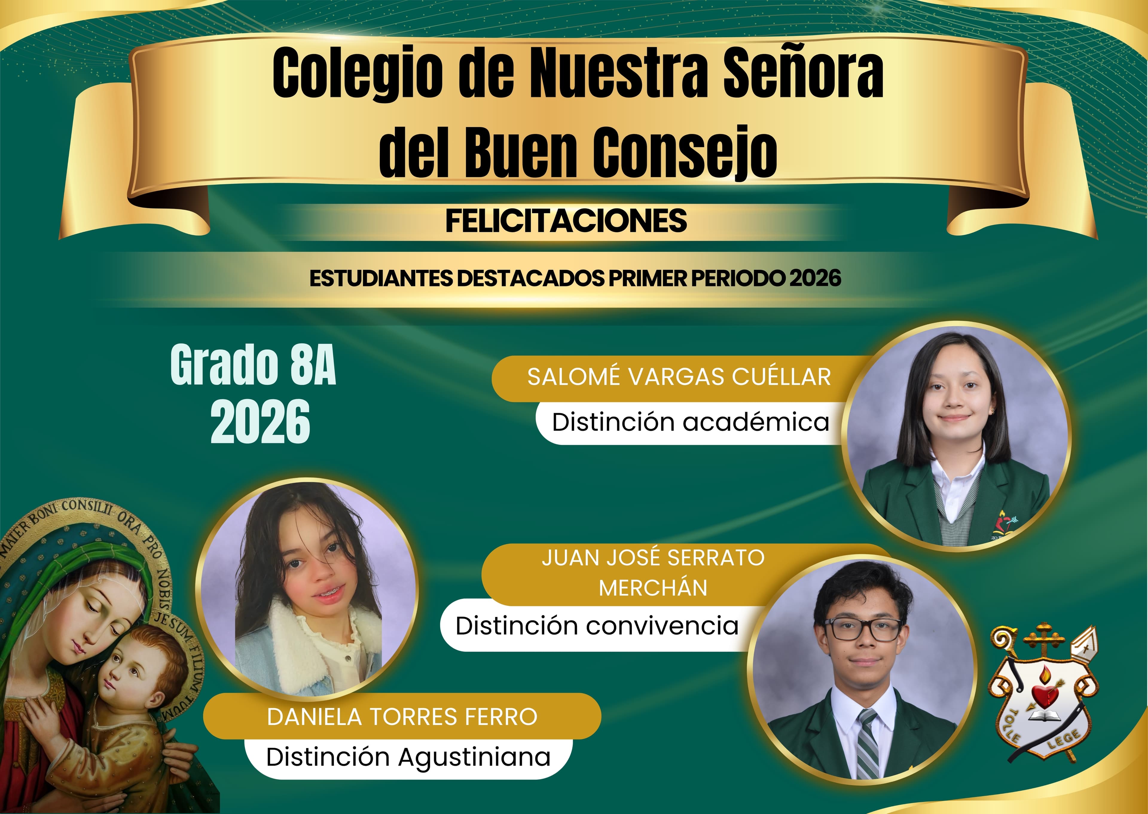 Cuadro de honor Octavo A Primer Periodo