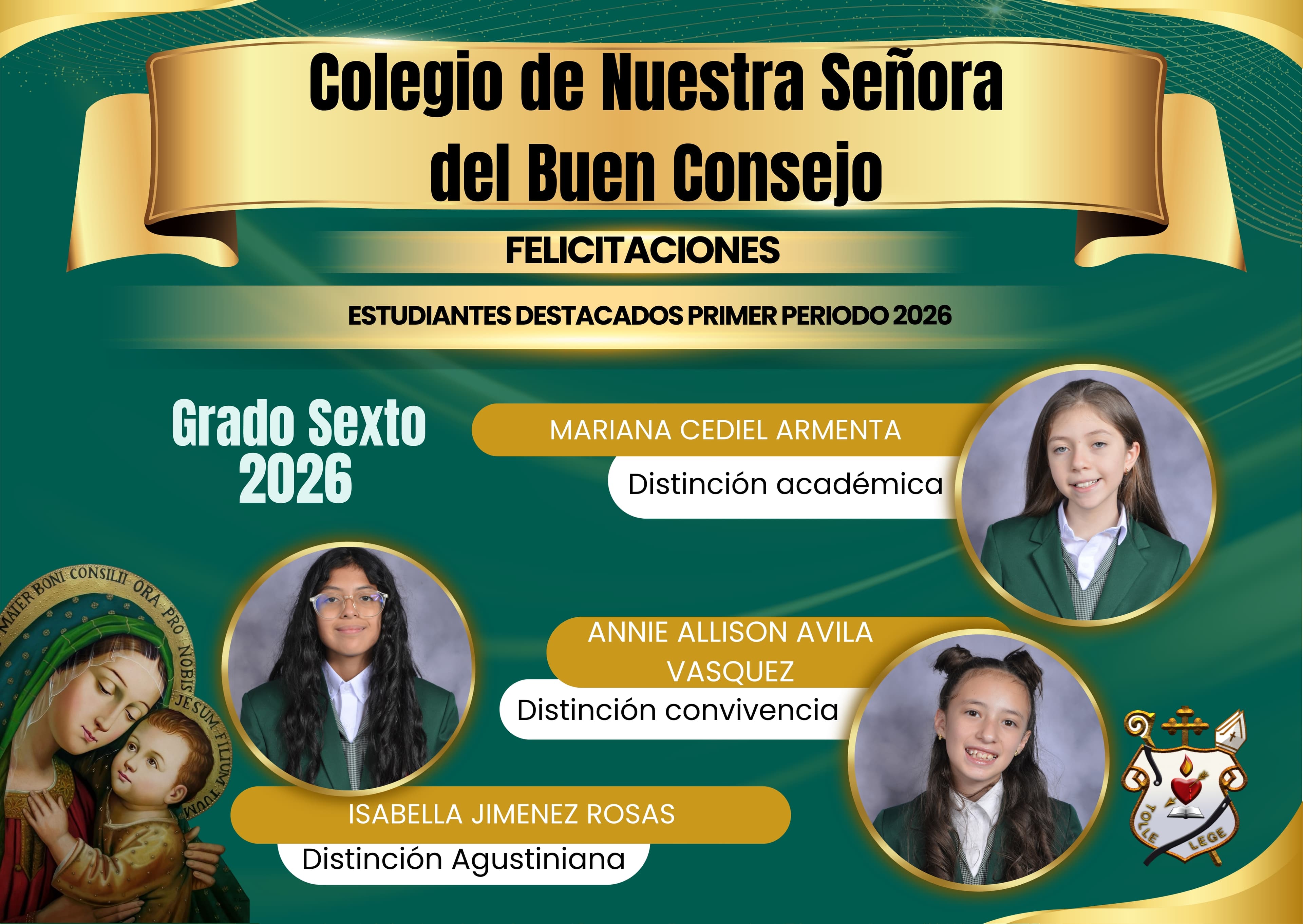 Cuadro de honor Sexto Primer Periodo